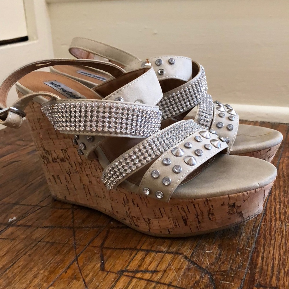 Tan and rhinestone wedges size 7